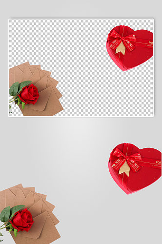 玫瑰花礼盒信封情人节元素PNG免抠摄影图
