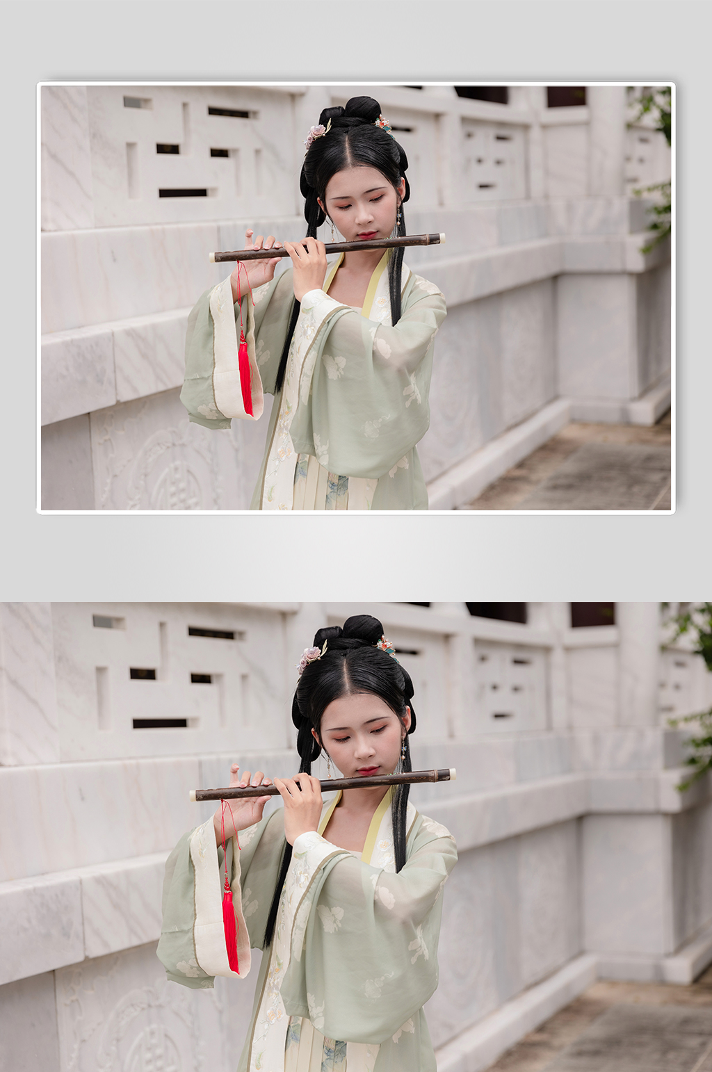 橫笛古裝美女淡雅漢服人物攝影精修圖片素材