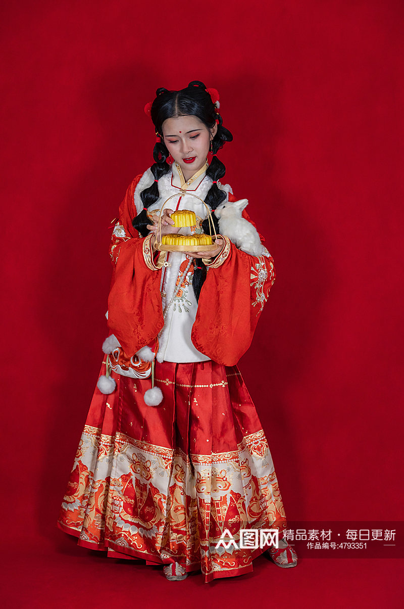赏月月饼中秋节新年汉服人物摄影精修图片素材