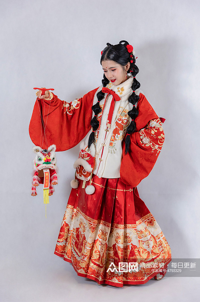 中式年兽古装美女新年汉服人物摄影精修图片素材