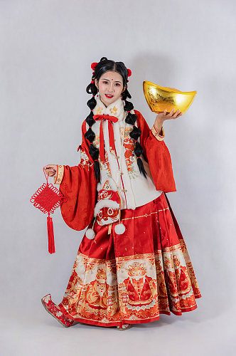 中国结金元宝美女新年汉服人物摄影精修图片