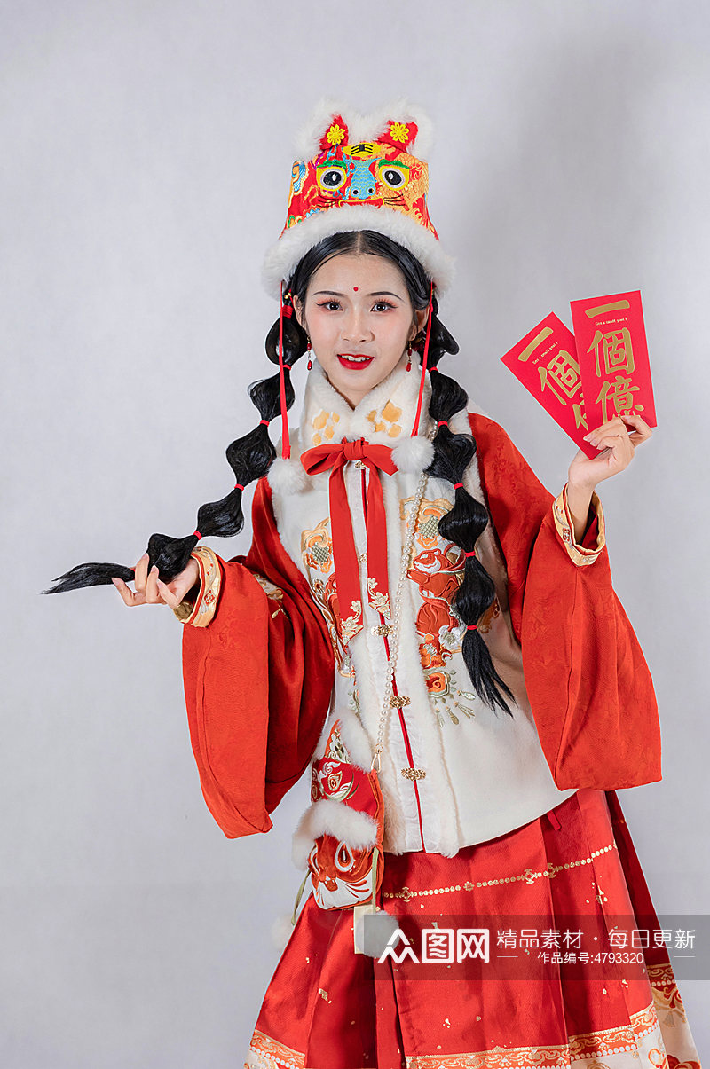 红包拜年美女新年汉服人物摄影精修图片素材