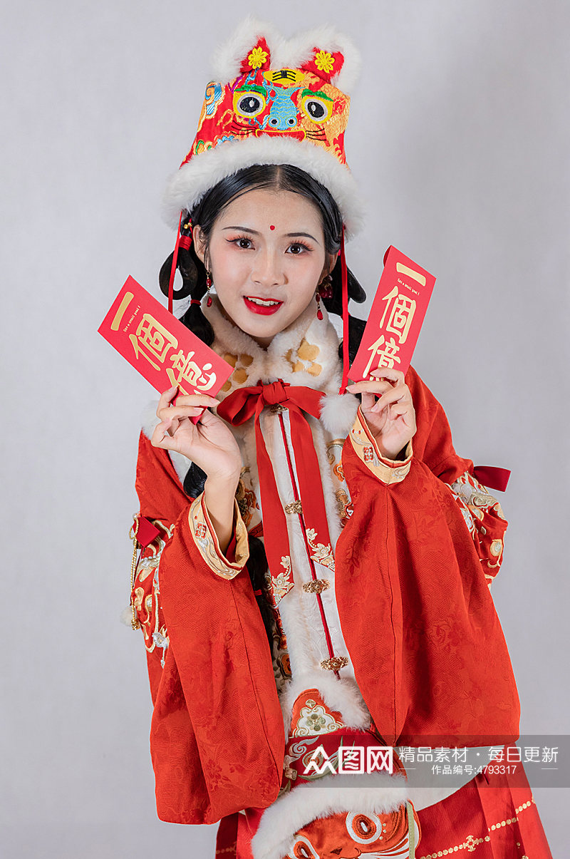 红包古装美女新年汉服人物摄影精修图片素材