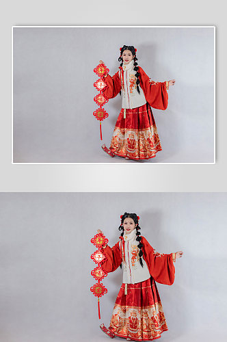 中国结对联拜年新年汉服人物摄影精修图片