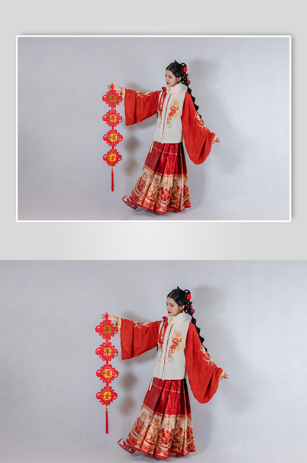红色中国结对联新年汉服人物摄影精修图片素材