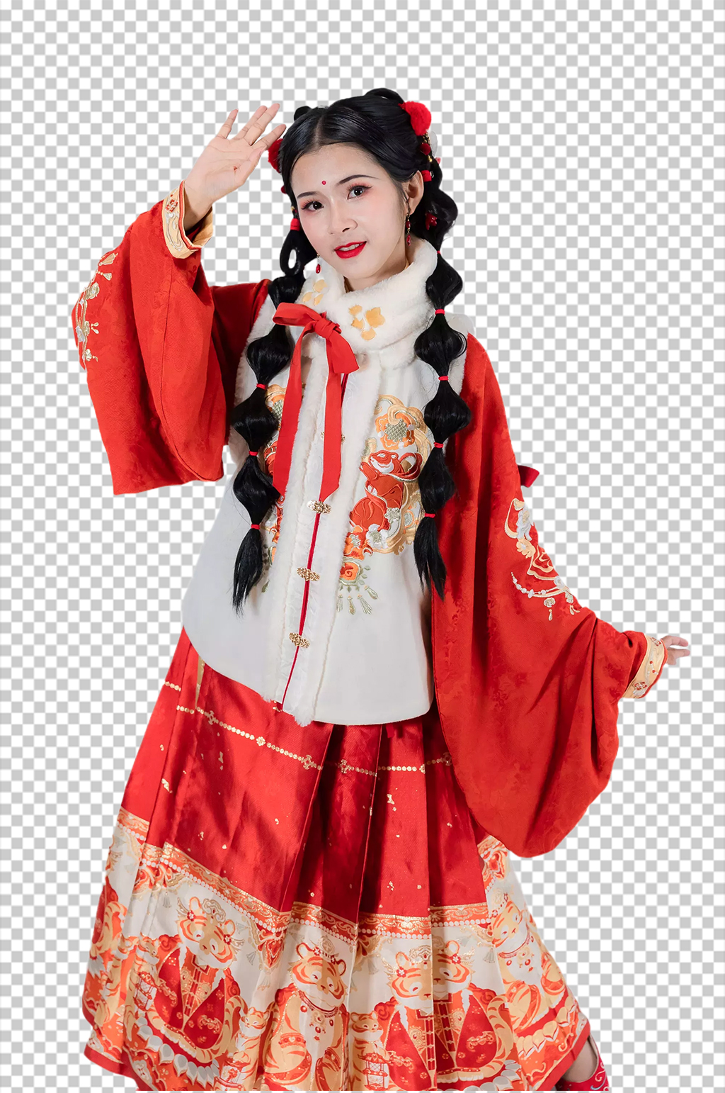 红色可爱新年汉服人物元素免抠PNG图片素材