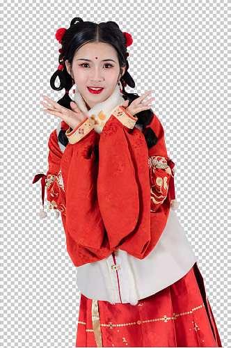 可爱美女新年汉服人物元素免抠PNG图片