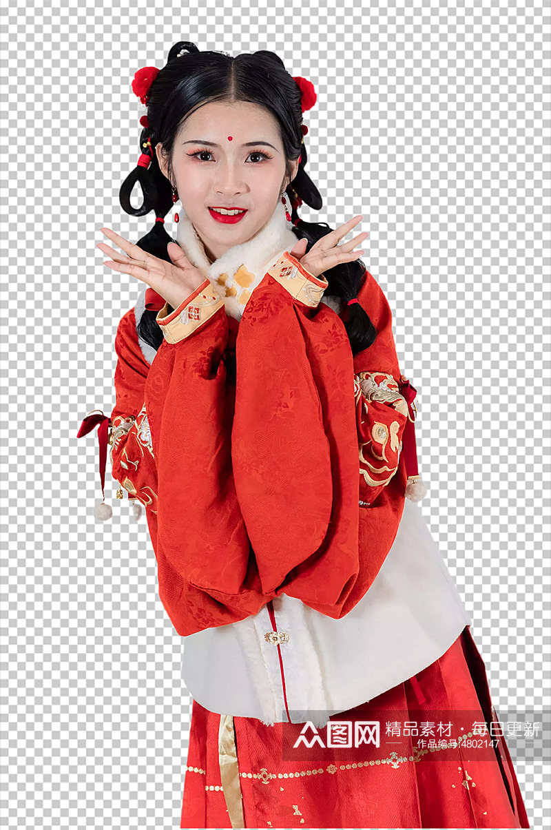 可爱美女新年汉服人物元素免抠PNG图片素材