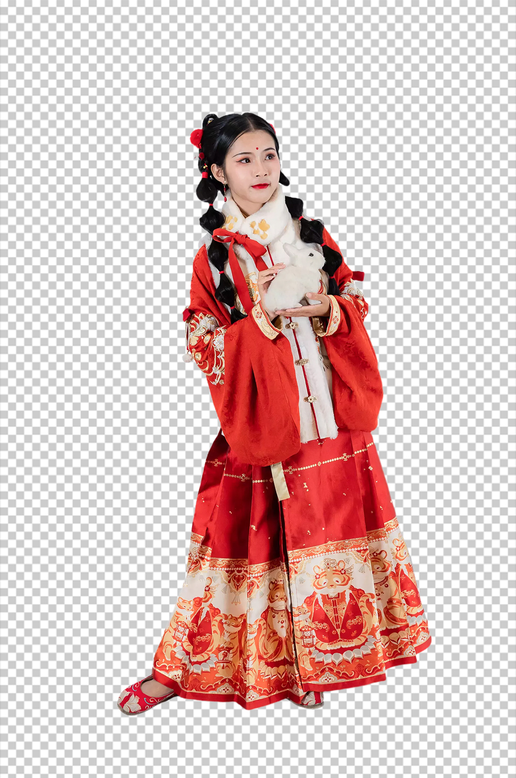 拜年兔年新年汉服人物元素免抠PNG图片素材