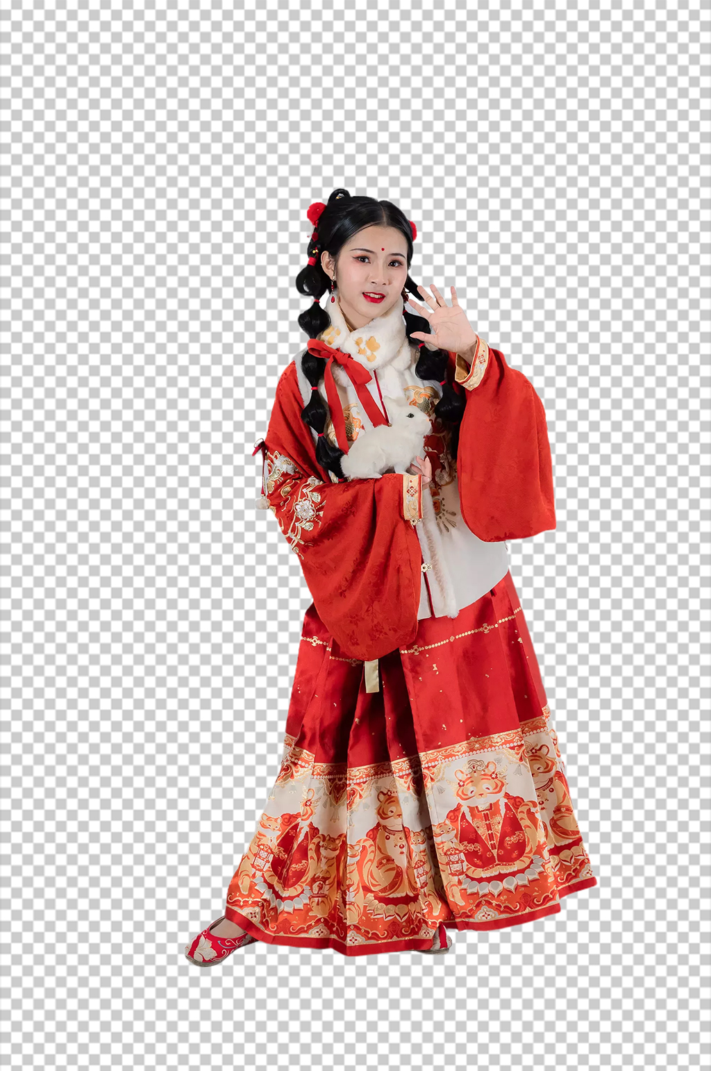 红色站姿新年汉服人物元素免抠PNG图片素材
