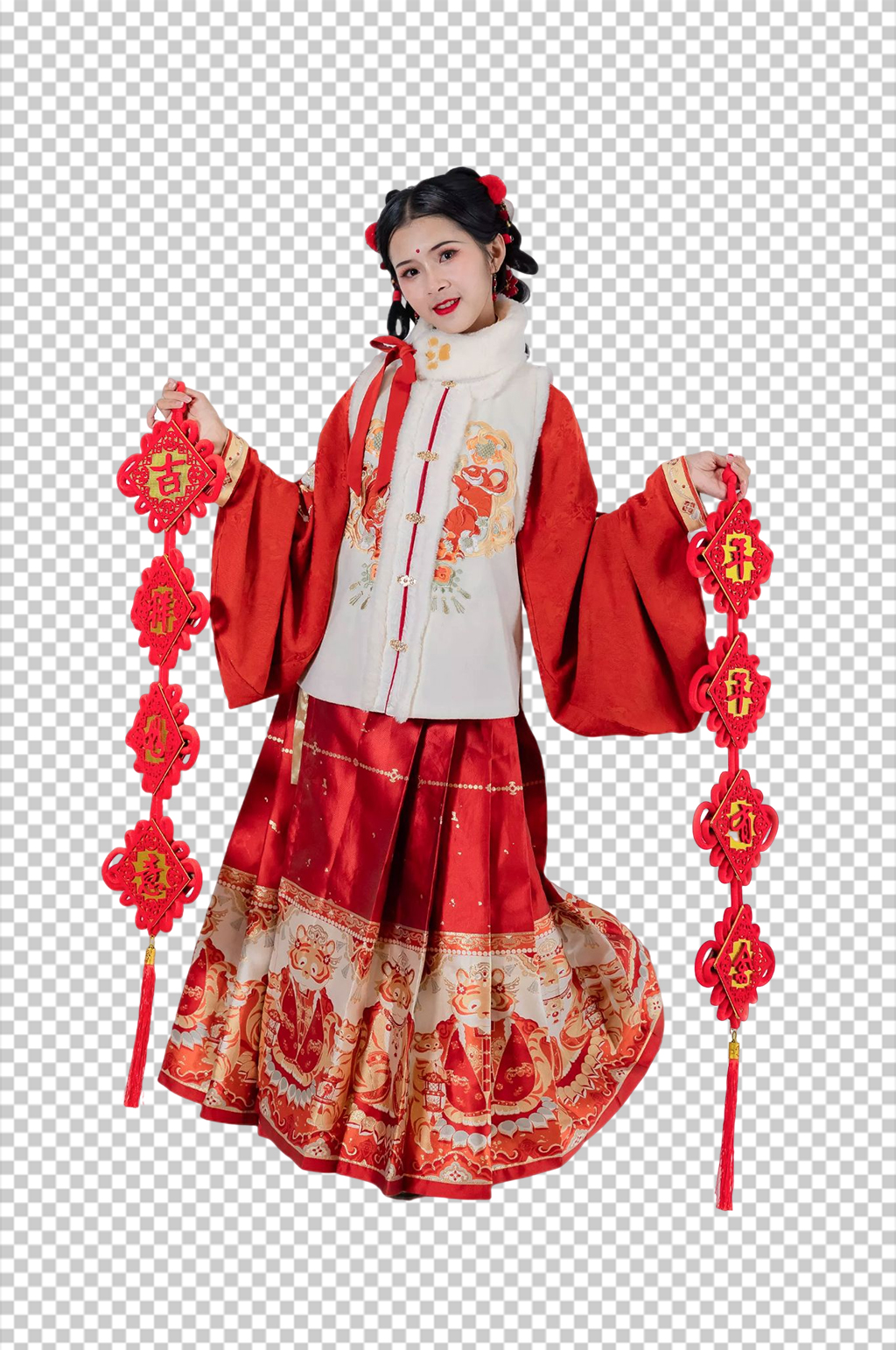喜庆对联新年汉服人物元素免抠PNG图片素材