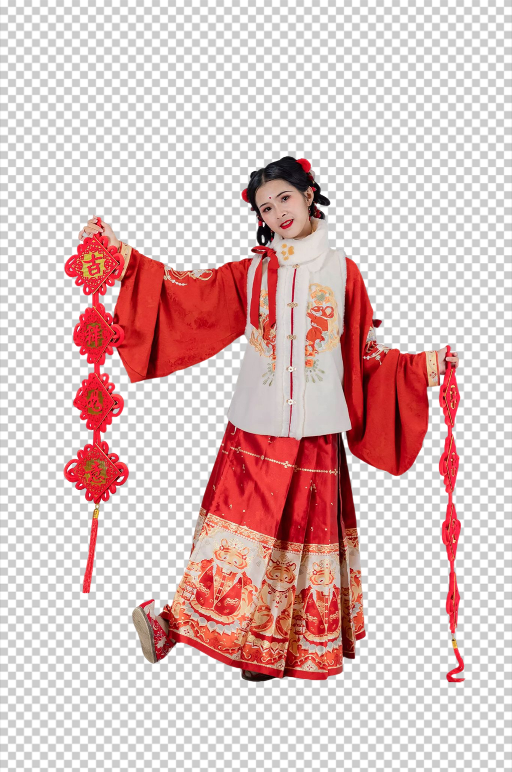 红色对联新年汉服人物元素免抠PNG图片素材