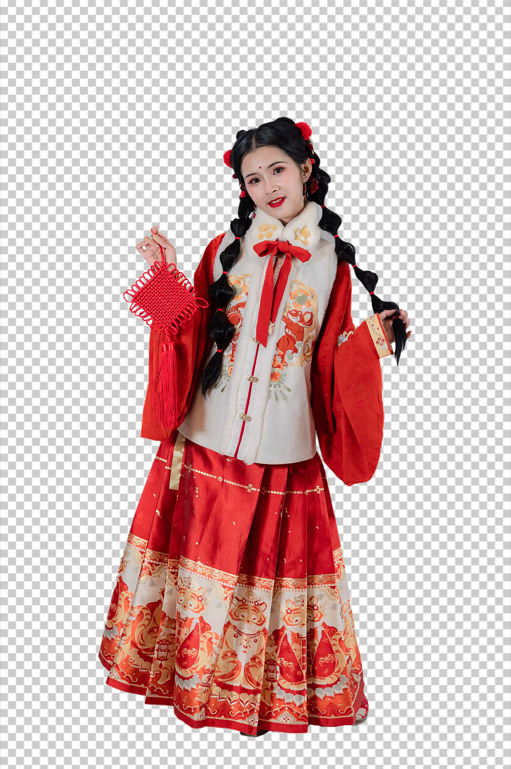 红色中国结新年汉服人物元素免抠PNG图片素材
