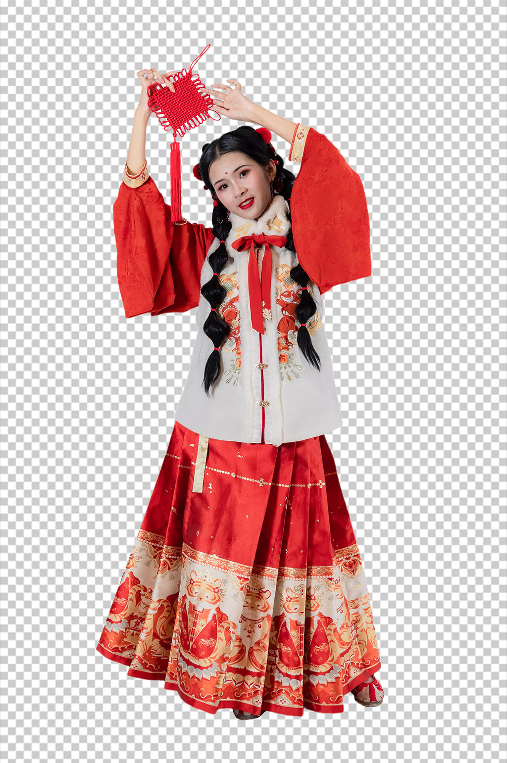 中国结美女新年汉服人物元素免抠PNG图片素材