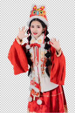 可爱美女新年汉服人物元素免抠PNG图片