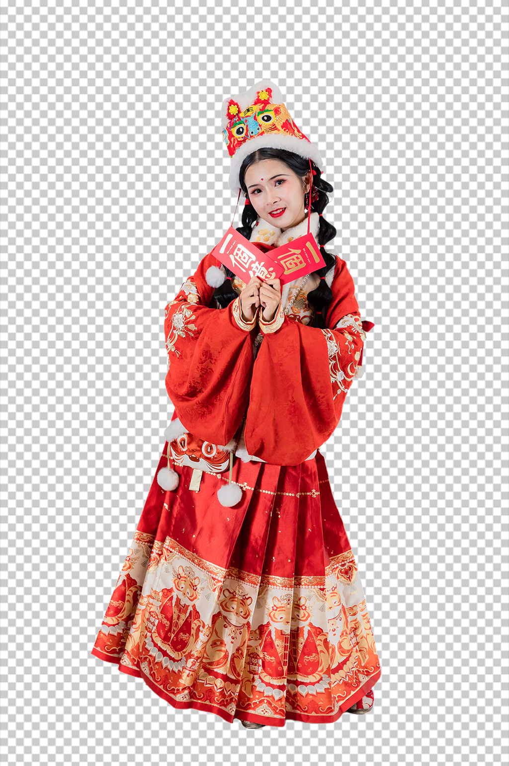 红色红包新年汉服人物元素免抠PNG图片素材