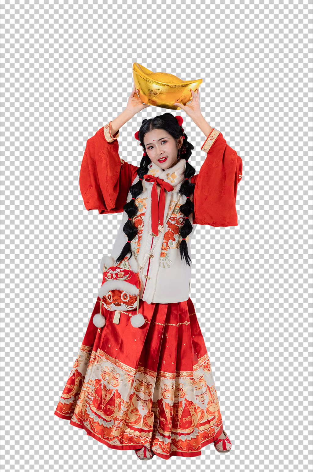 可爱金元宝新年汉服人物元素免抠PNG图片素材