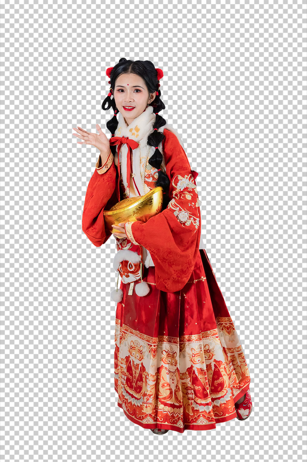 喜庆金元宝新年汉服人物元素免抠PNG图片素材