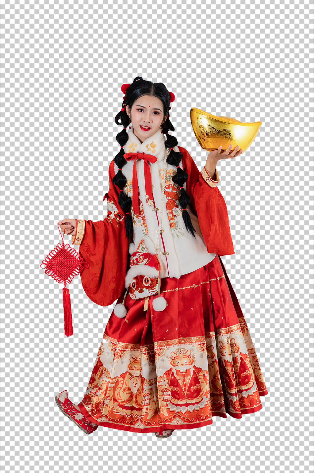 中国结兔年新年汉服人物元素免抠PNG图片素材