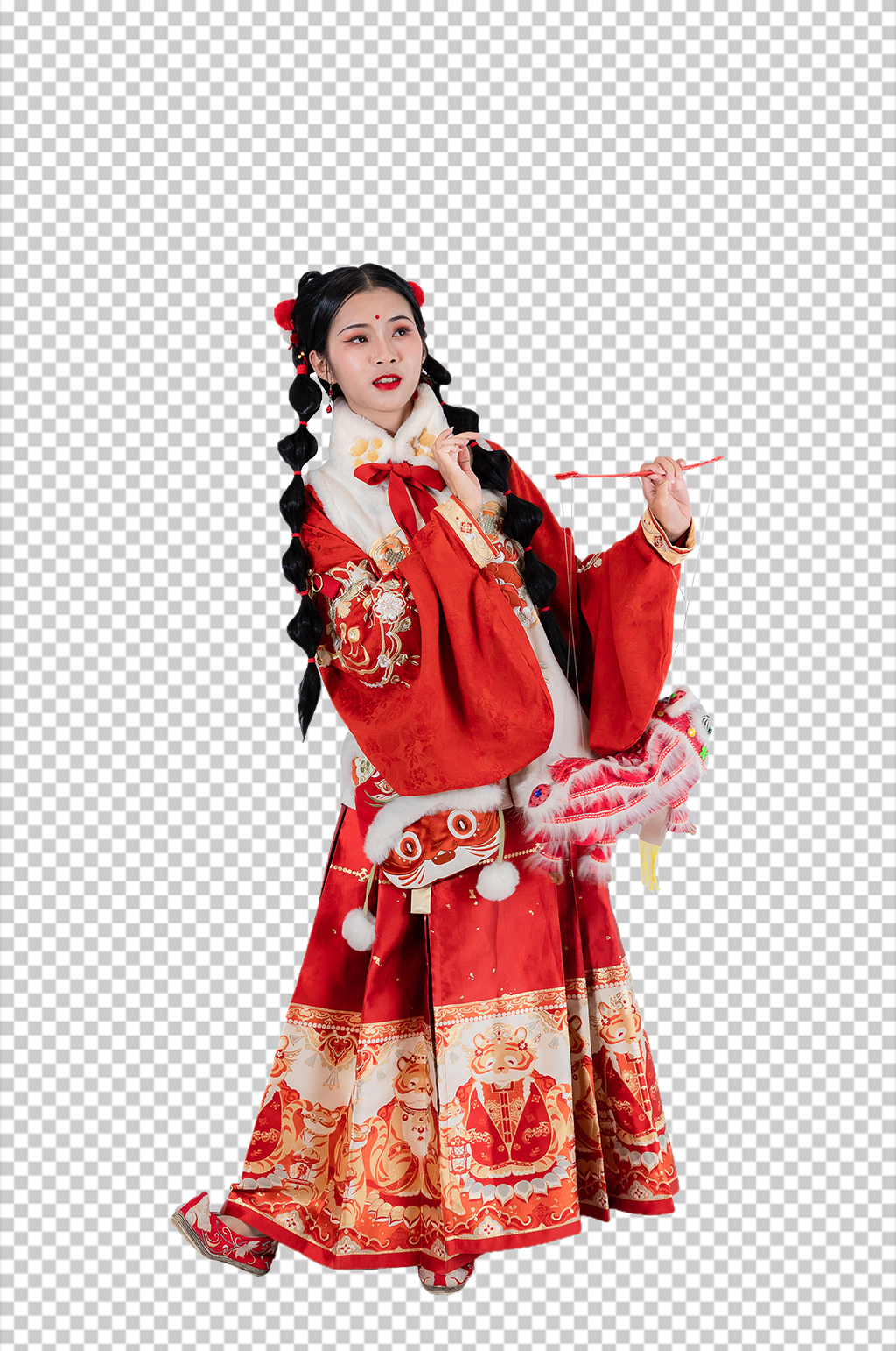 年兽兔年新年汉服人物元素免抠PNG图片素材