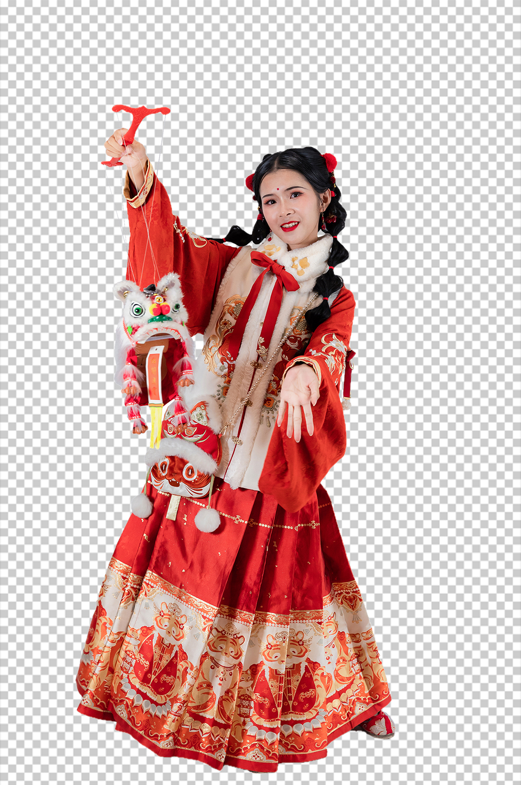 可爱年兽新年汉服人物元素免抠PNG图片素材