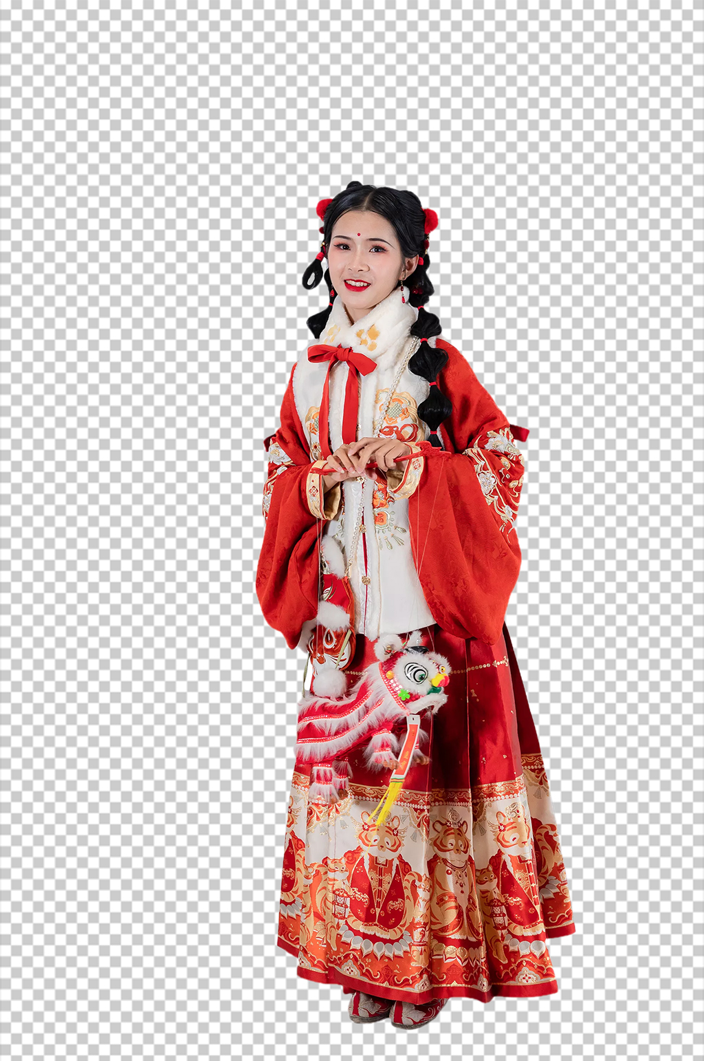 红色新年美女汉服人物元素免抠PNG图片素材