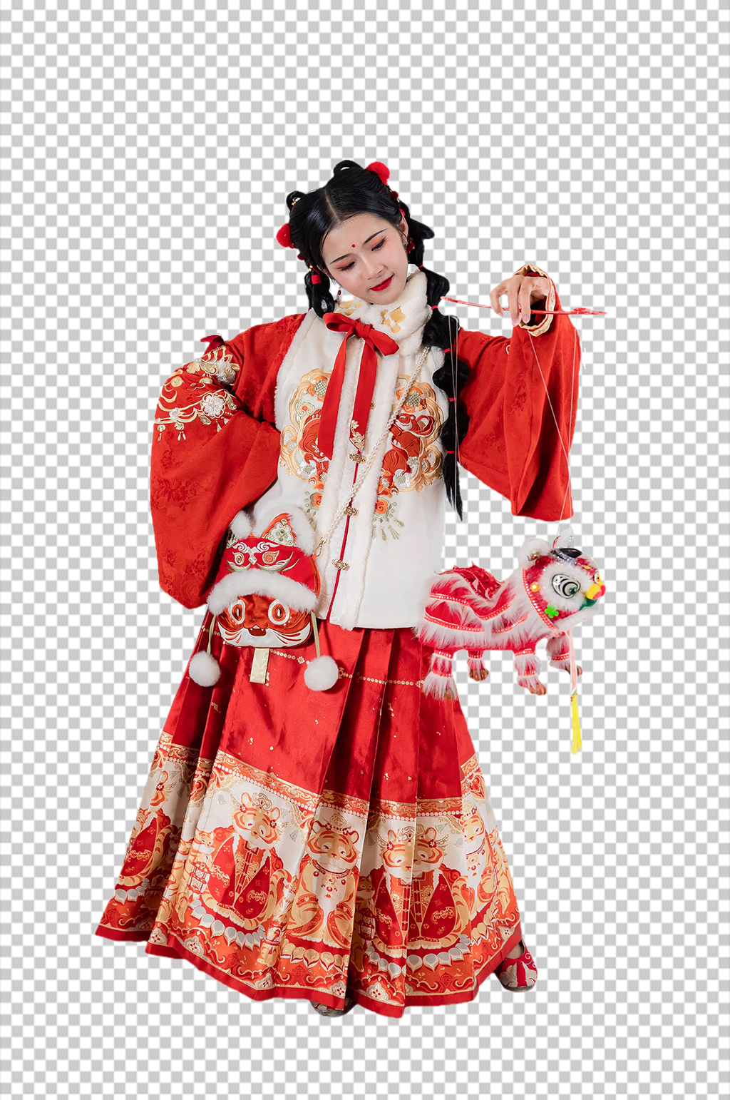 年兽灯会新年汉服人物元素免抠PNG图片素材