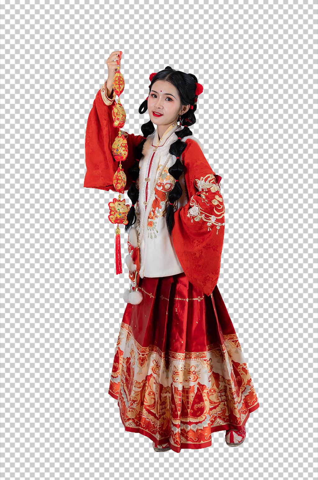 红色对联新年汉服人物元素免抠PNG图片素材