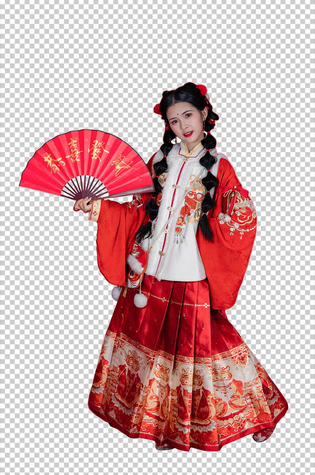 红色新年快乐汉服人物元素免抠PNG图片素材