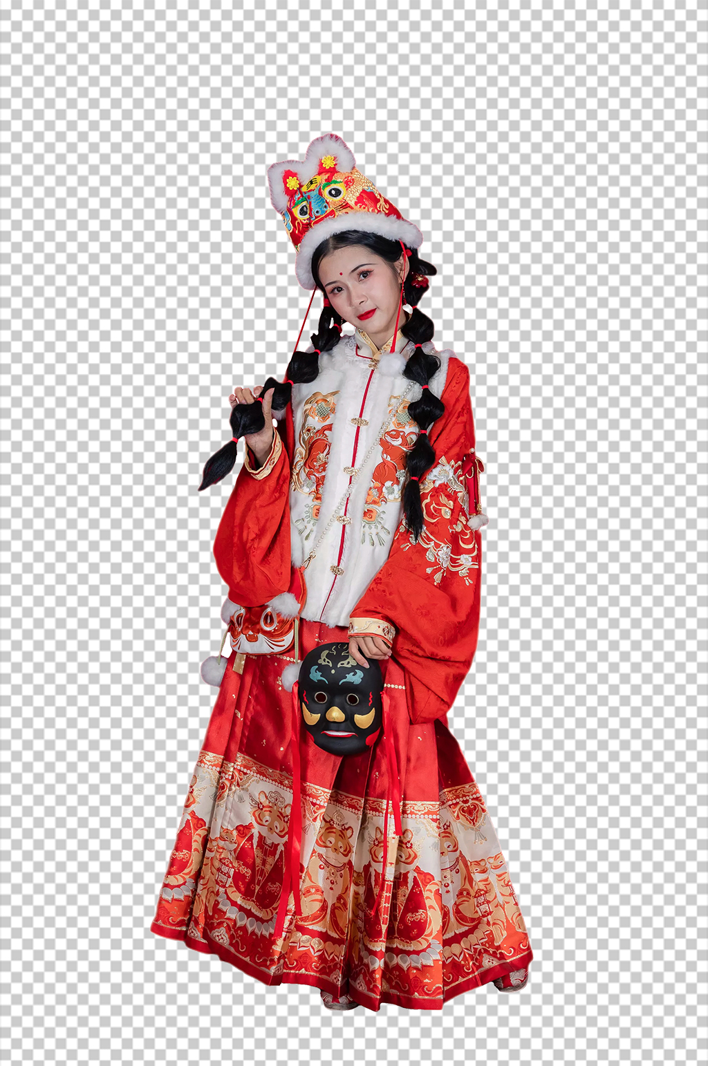 国潮面具新年汉服人物元素免抠PNG图片素材