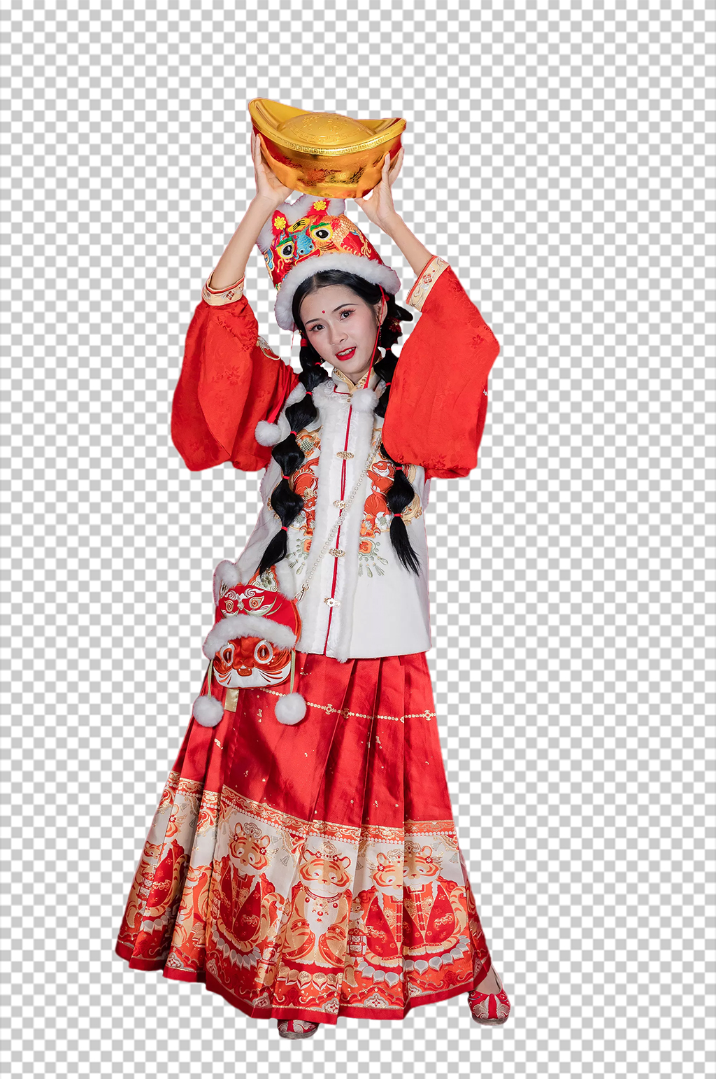 兔年金元宝新年汉服人物元素免抠PNG图片素材