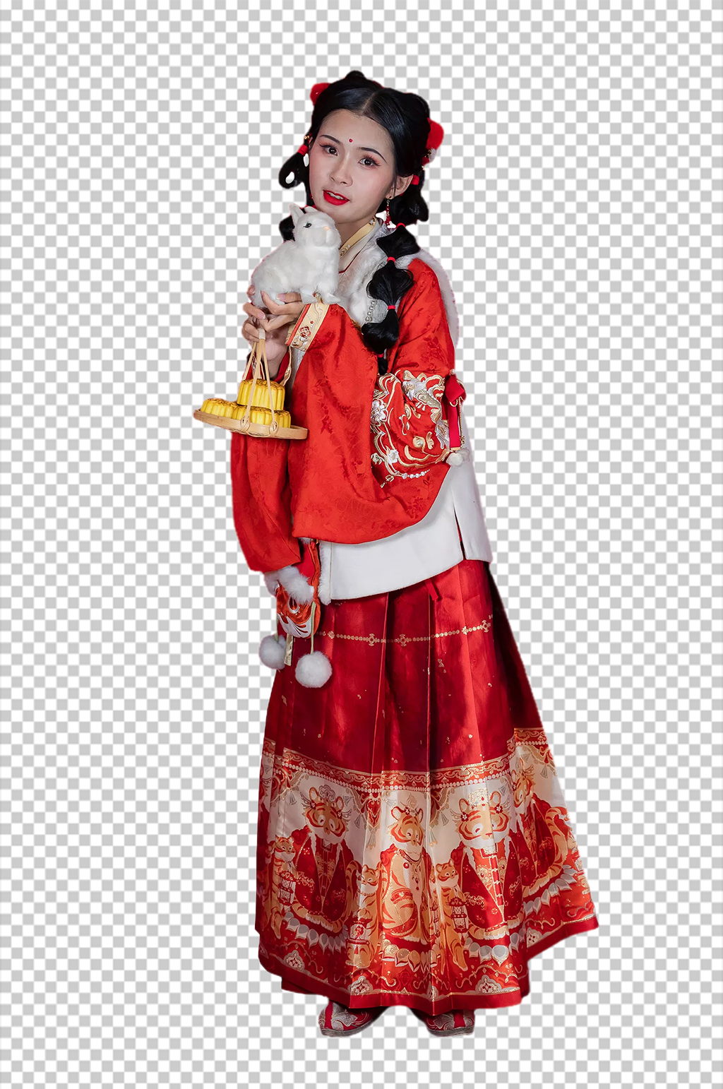中秋节玉兔月饼新年汉服人物元素PNG图片素材