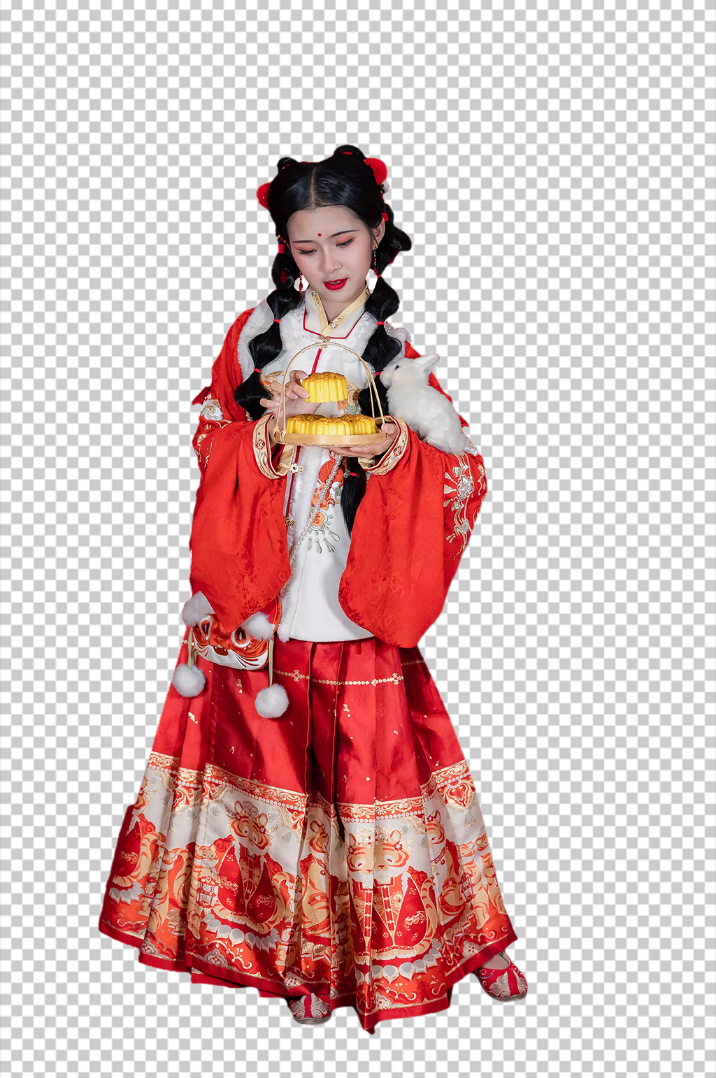 月饼中秋节新年汉服人物元素免抠PNG图片素材