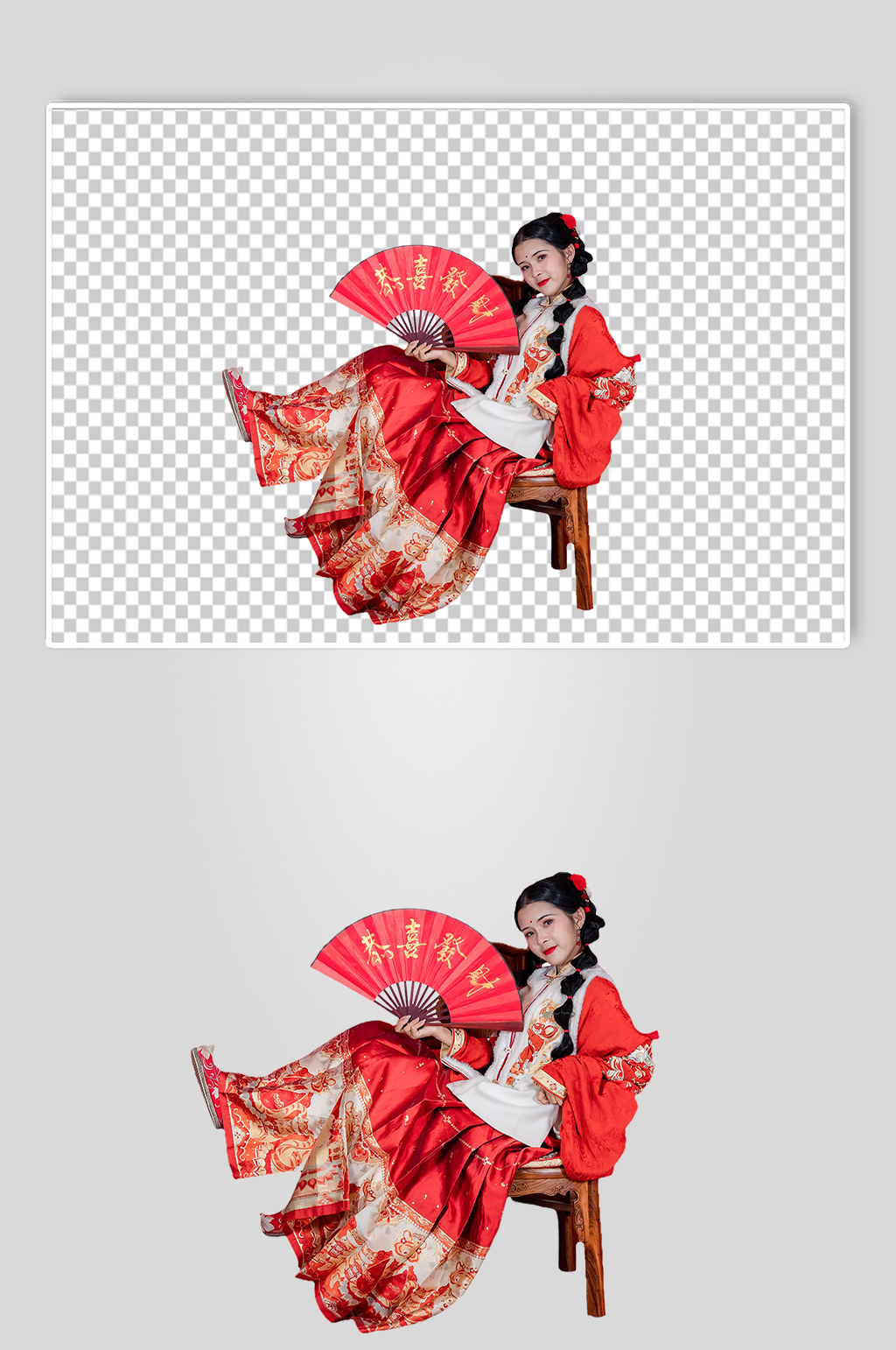 折扇恭喜发财新年汉服人物元素PNG图片素材