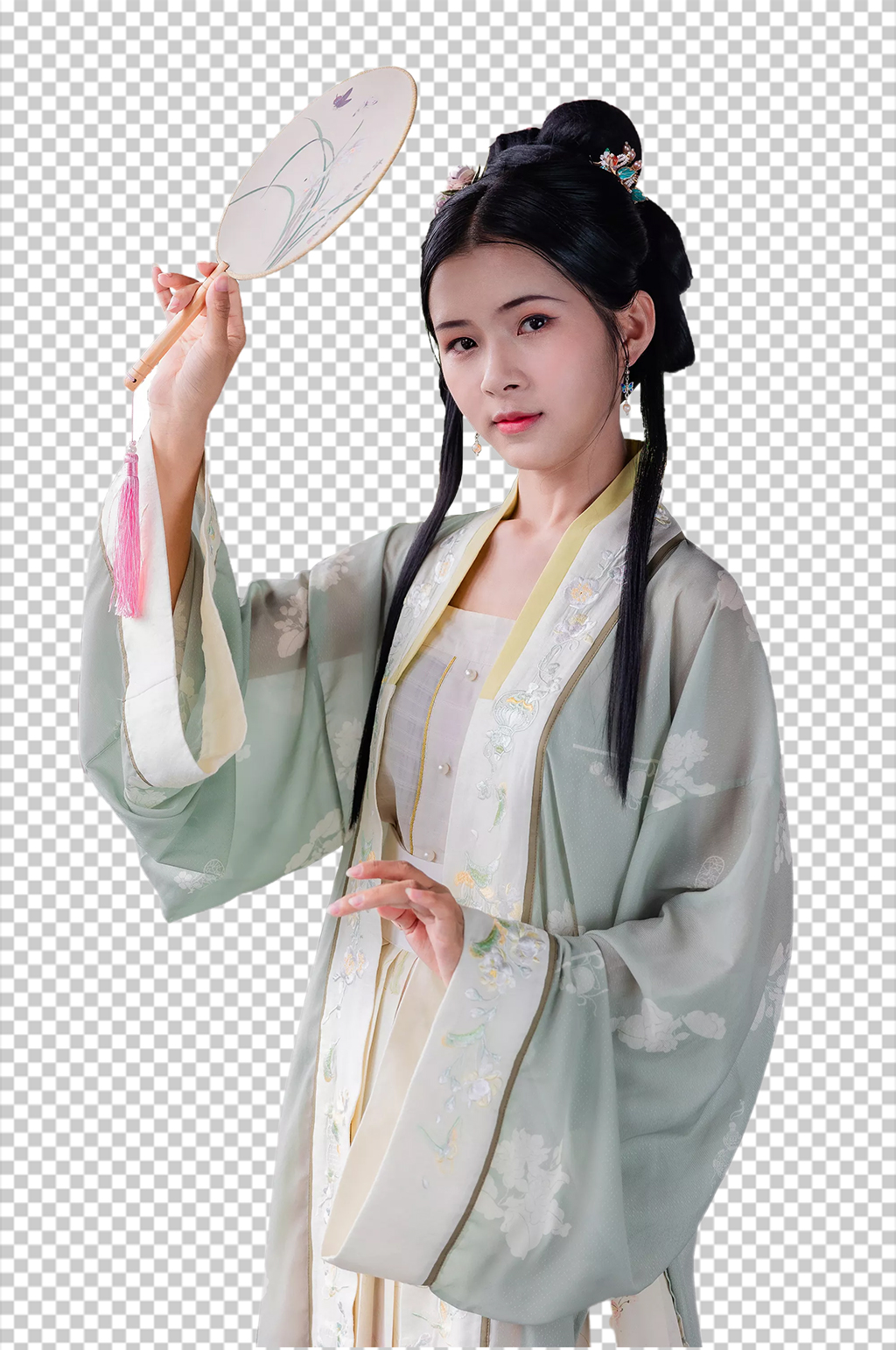 手拿蒲扇美女宋制汉服人物元素PNG图片素材