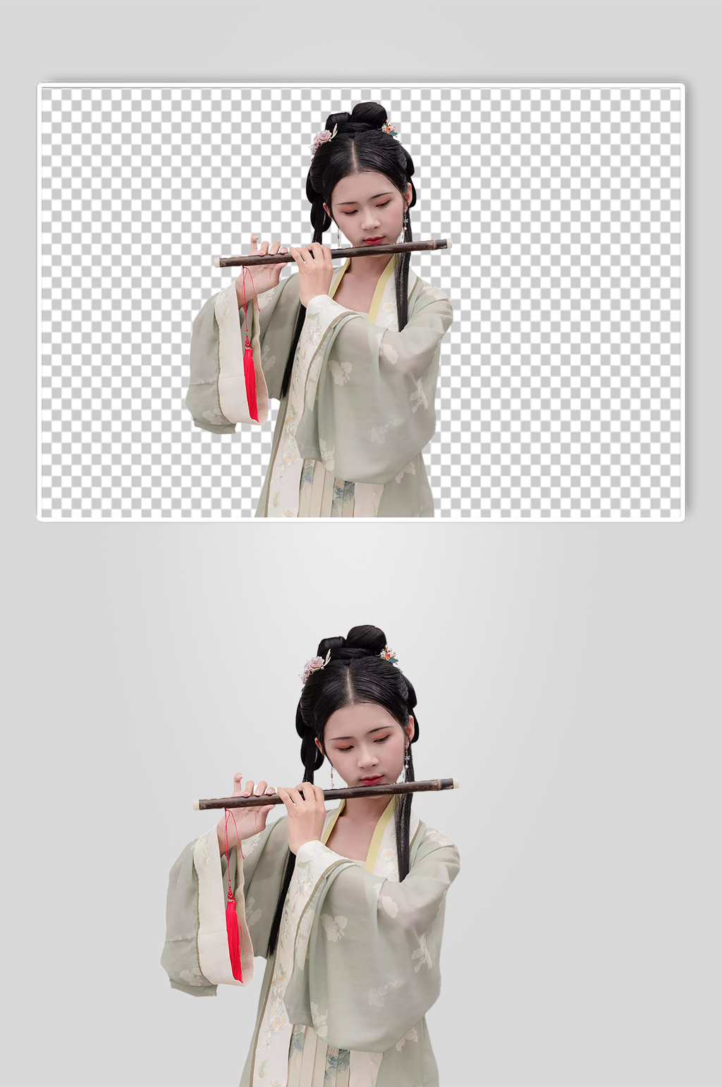 国风横笛美女宋制汉服人物元素PNG图片素材