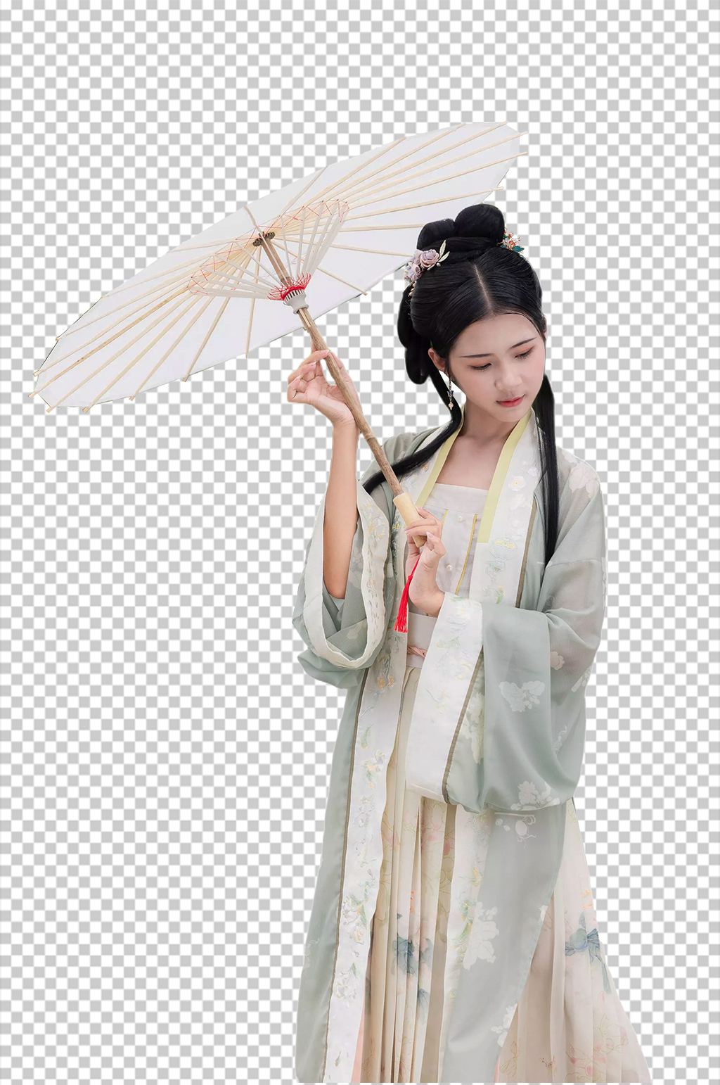 油纸伞淡雅宋制汉服人物元素免抠PNG图片素材