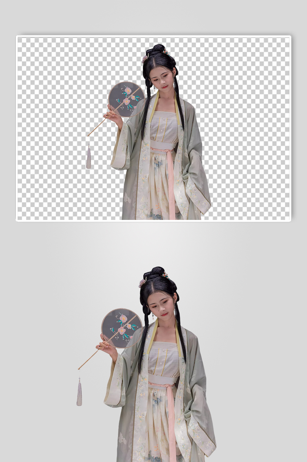 刺绣蒲扇宋制汉服人物元素免抠PNG图片素材
