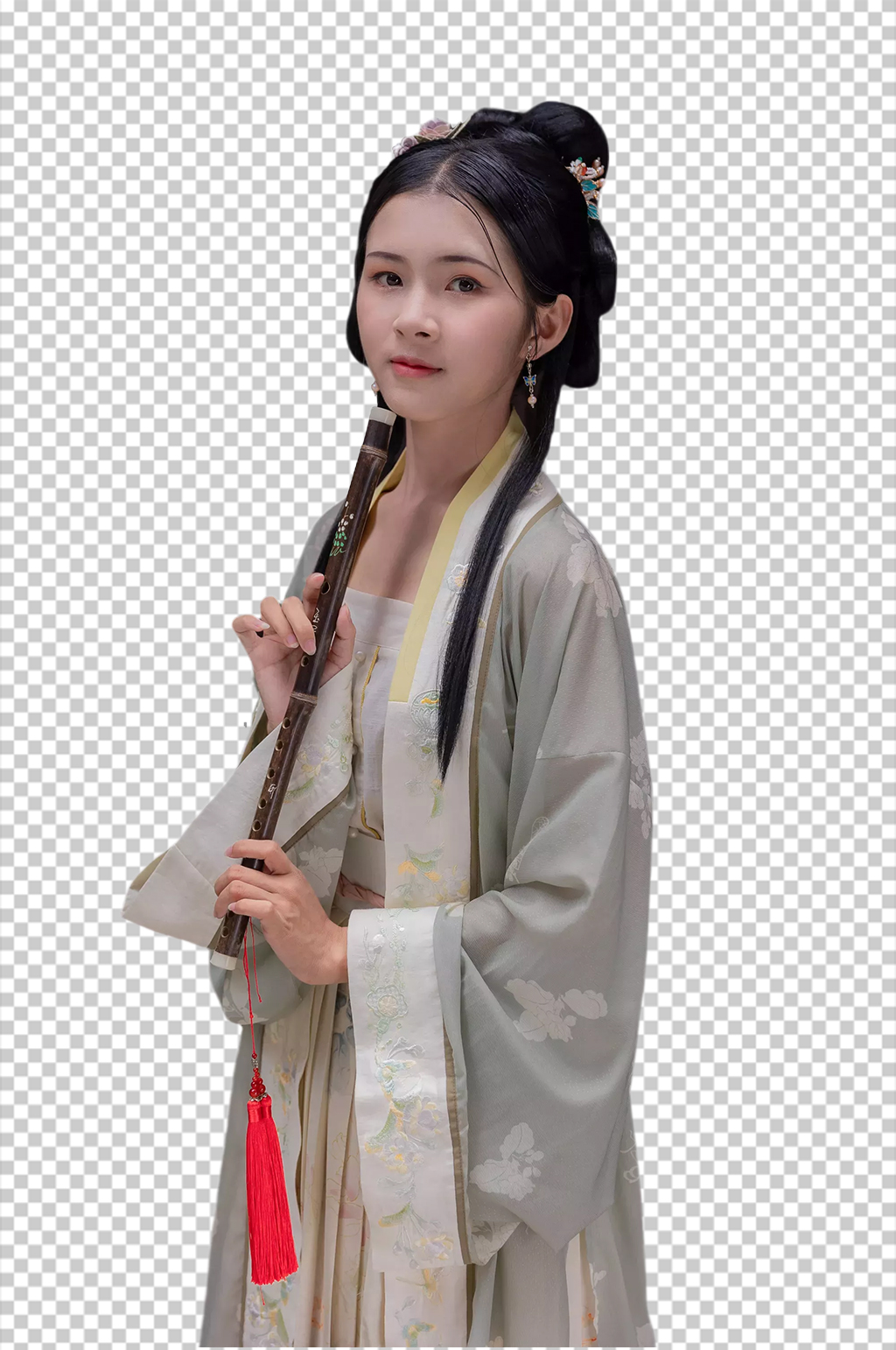 横笛美女宋制汉服人物元素免抠PNG图片素材