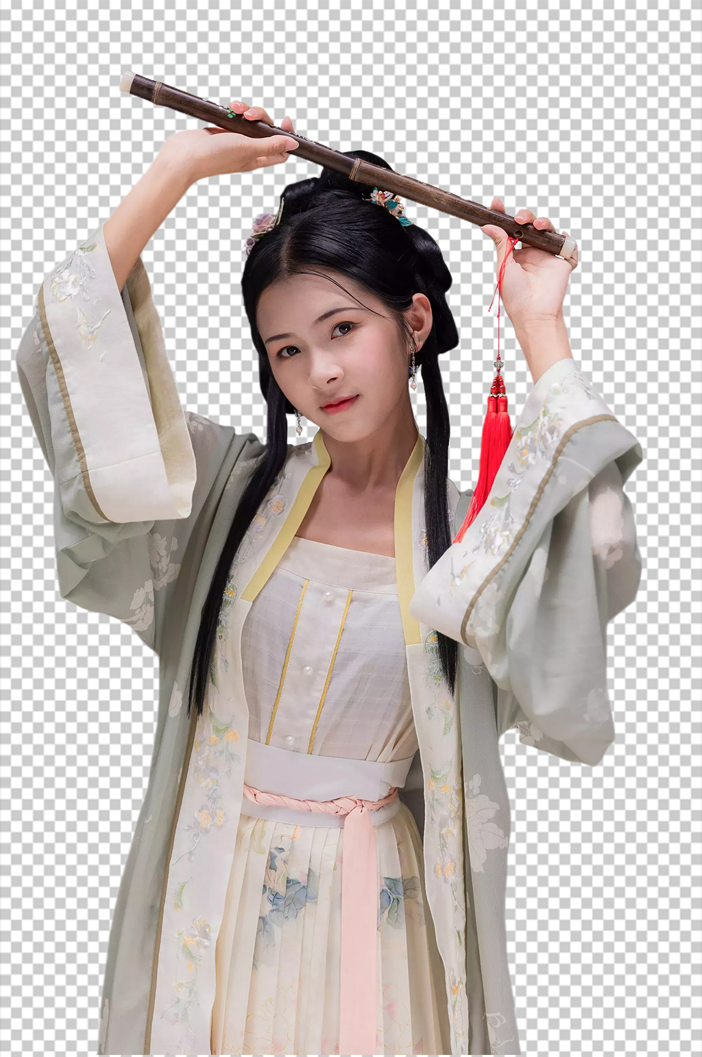 国风横笛美女宋制汉服人物元素PNG图片素材