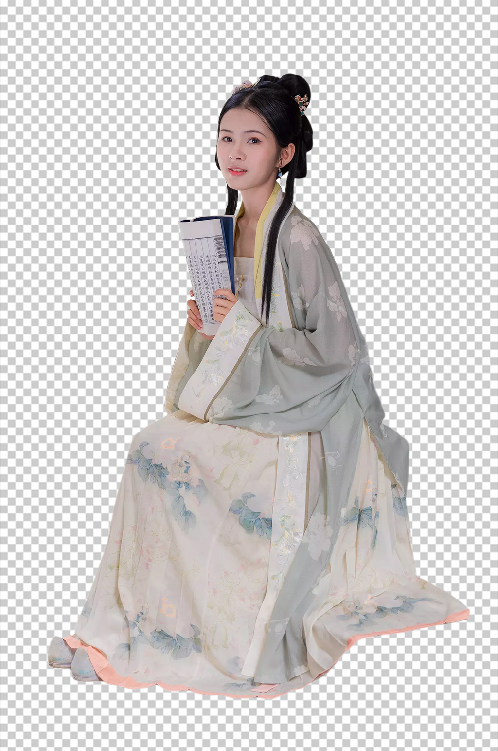 诗词美女站姿淡雅汉服人物元素PNG图片素材