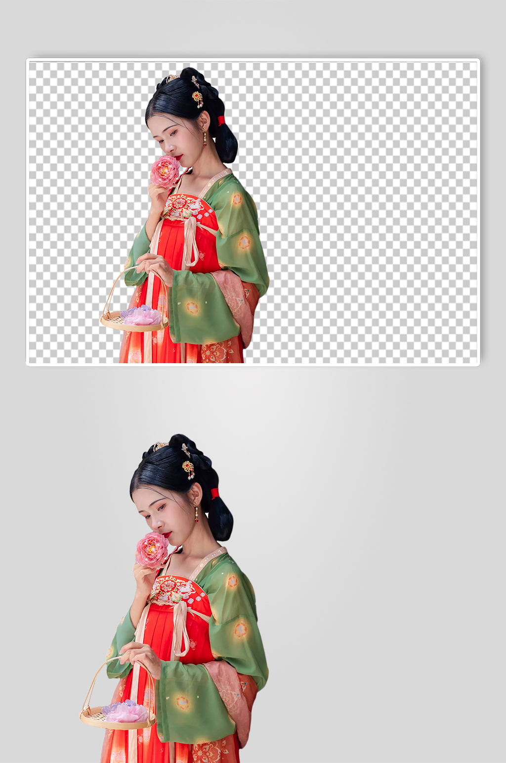 中式花篮唐制汉服人物元素免抠PNG图片素材