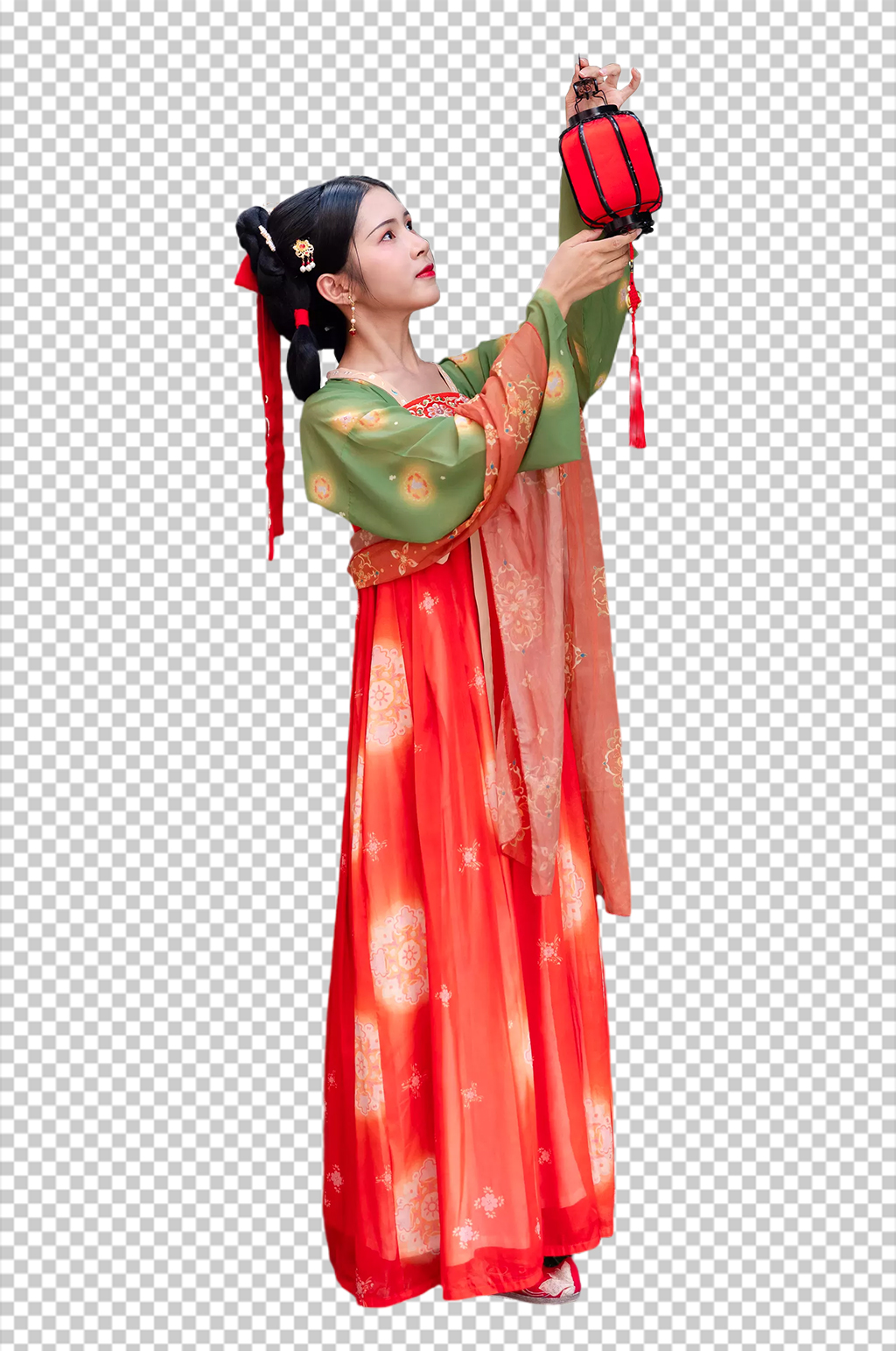 新年灯笼唐制汉服人物元素免抠PNG图片素材