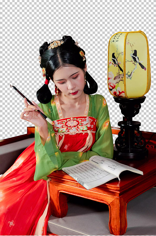 诗词毛笔唐制汉服人物元素免抠PNG图片