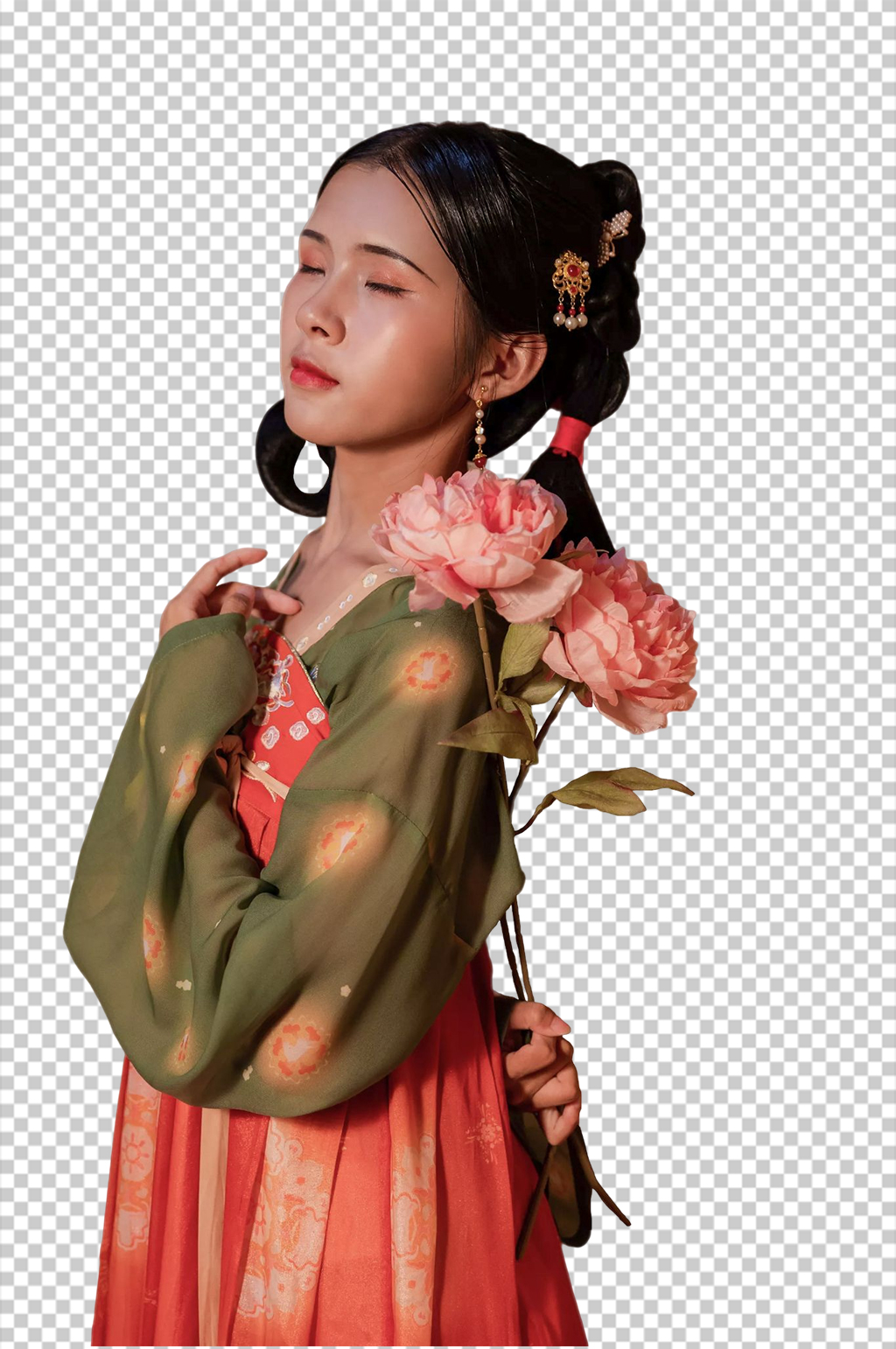 中式花束唐制汉服人物元素免抠PNG图片素材