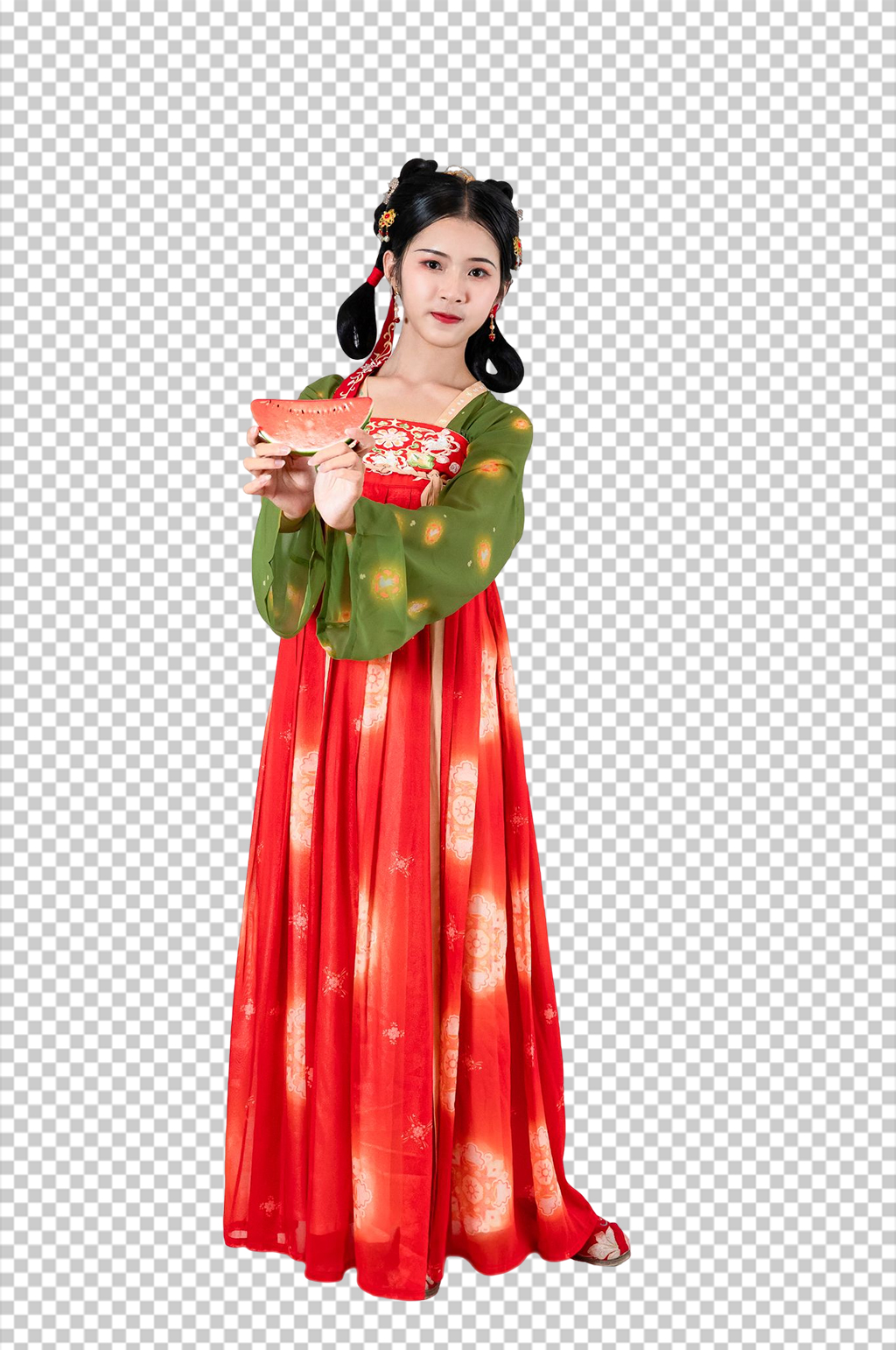 夏季西瓜唐制汉服人物元素免抠PNG图片素材