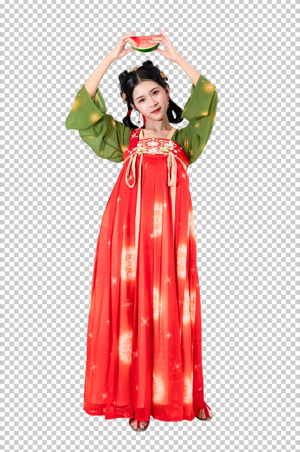 西瓜夏天唐制汉服人物元素免抠PNG图片素材