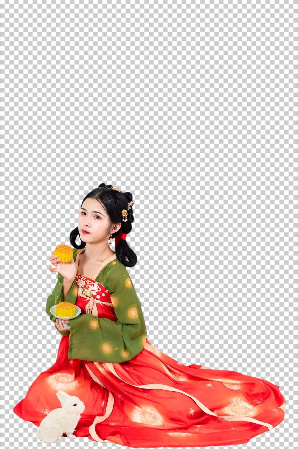 月饼奔月中秋节唐制汉服人物元素PNG图片素材