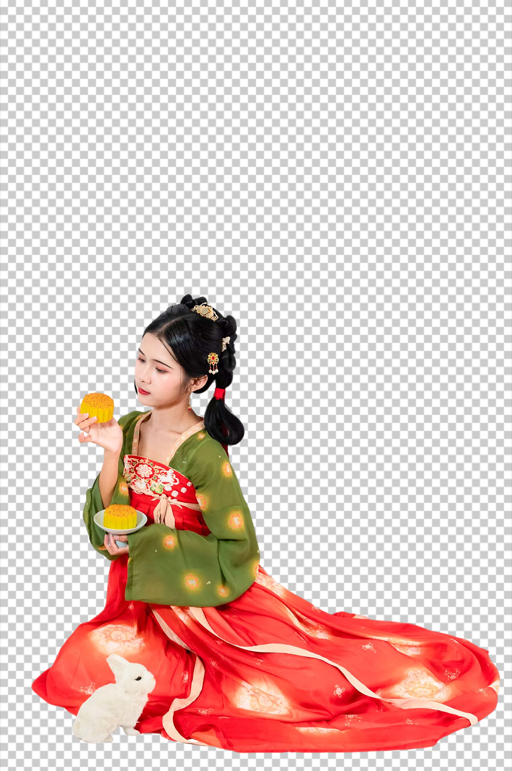 兔年月饼中秋节唐制汉服人物元素PNG图片素材