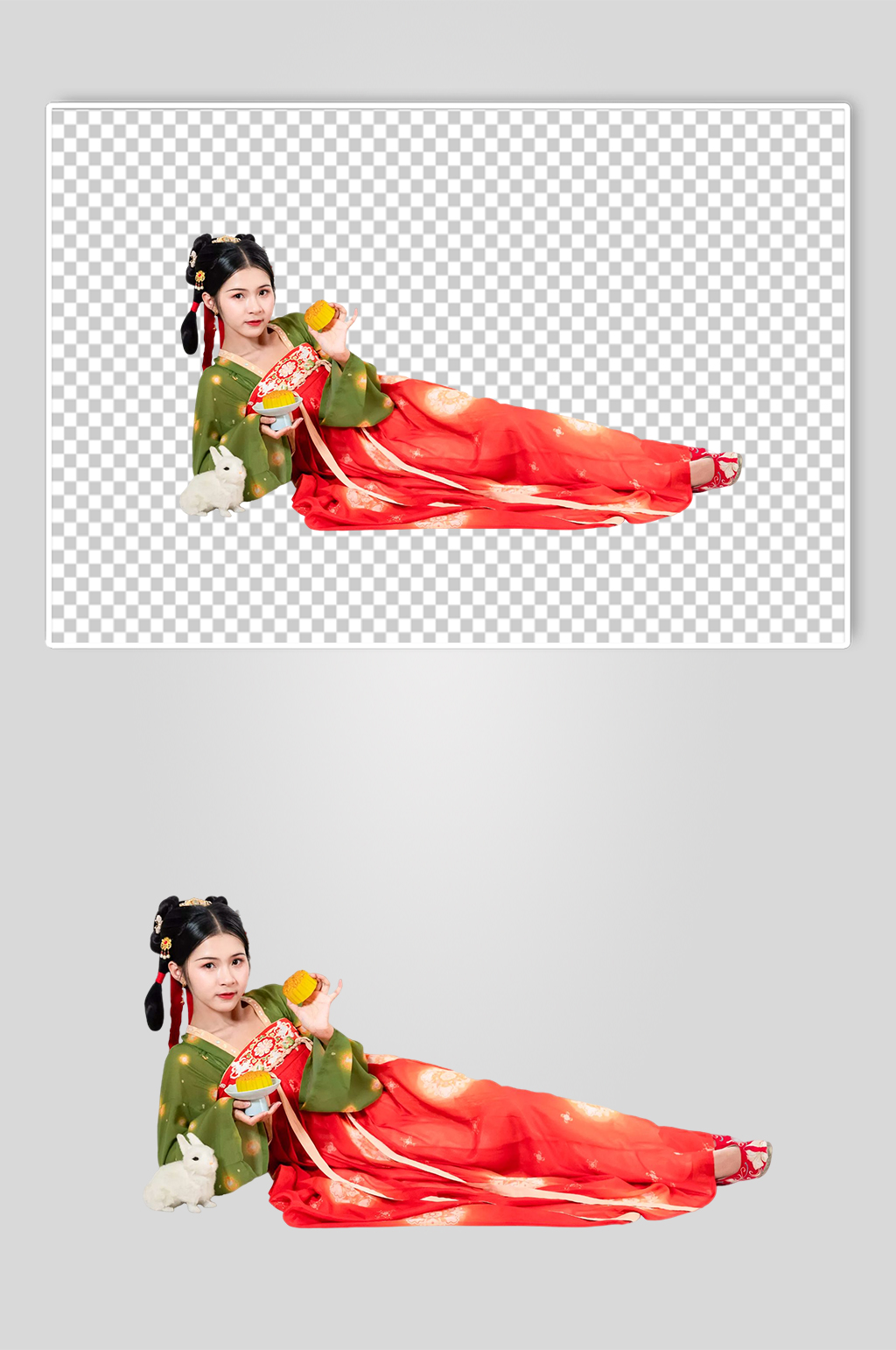玉兔中秋节唐制汉服人物元素免抠PNG图片素材